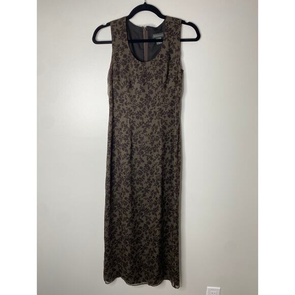 Vintage Banana Republic Y2K Neutral Brown Two-Tone Floral 100% Silk Maxi Dress 0 - Picture 2 of 9